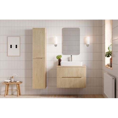 Meuble Suspendu Sous Vasque Avec Le Plan Nordic Chêne Cremona 80 Cm