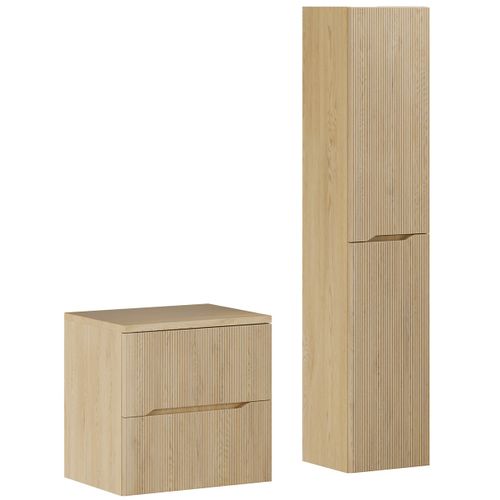 Ensemble Nordic Chêne Meuble Suspendu Sous Vasque Avec Plan 60 Cm Et Colonne 35 X 170 Cm