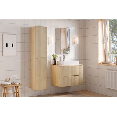 Meuble Suspendu Sous Vasque 80 Cm Nordic Chêne Cremona Avec Plan Et Vasque Lena