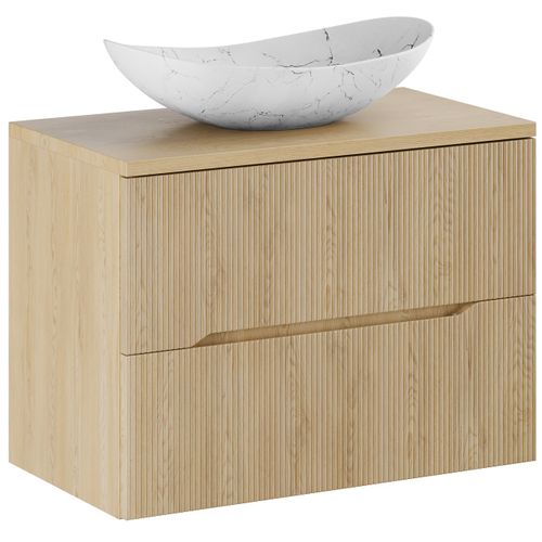 Meuble Suspendu Sous Vasque 80 Cm Nordic Chêne Cremona Avec Plan Et Vasque Lena