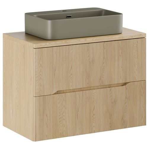 Meuble Suspendu Sous Vasque 80 Cm Nordic Chêne Cremona Avec Plan Et Vasque Trust