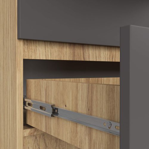 Grande Commode Pour Le Salon K160 Chêne Artisan 160 Cm 10 Tiroirs Façade Gris Graphite