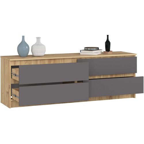 Grande Commode Pour Le Salon K160 Chêne Artisan 160 Cm 4 Tiroirs Façade Gris Graphite 160x40x55