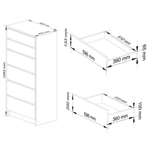 Commode K60 Chêne Artisan 60 Cm 6 Tiroirs Façade Chêne Artisan 60x40x130 Cm