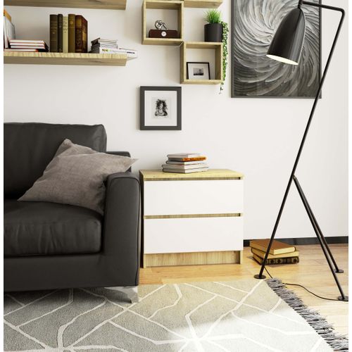 Commode K60 Chêne Artisan 60 Cm 2 Tiroirs Façade Blanche 60x40x55 Cm