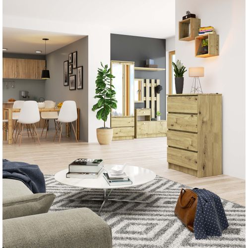 Commode K60 Chêne Artisan 60 Cm 4 Tiroirs Façade Chêne Artisan 60x40x99 Cm
