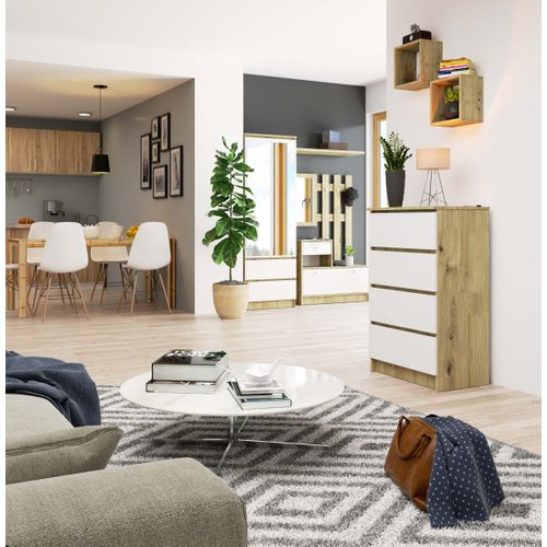 Commode K60 Chêne Artisan 60 Cm 4 Tiroirs Façade Blanche 60x40x99 Cm