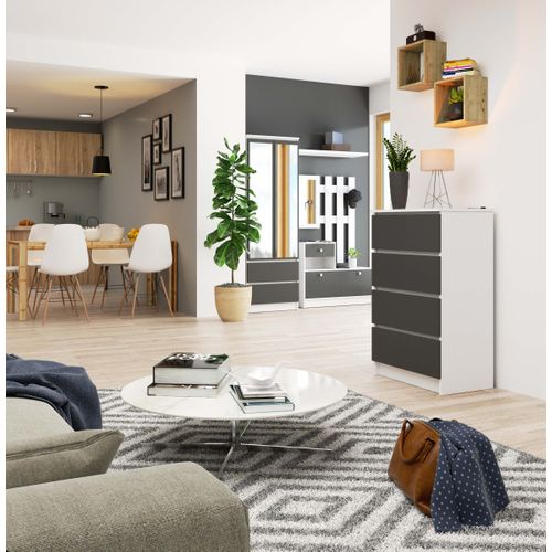 Commode K60 Blanche 60 Cm 4 Tiroirs Façade Gris Graphite 60x40x99 Cm