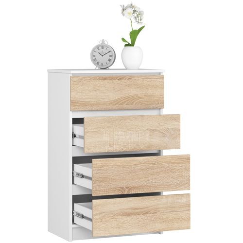 Commode K60 Blanche 60 Cm 4 Tiroirs Façade Chêne Sonoma 60x40x99 Cm
