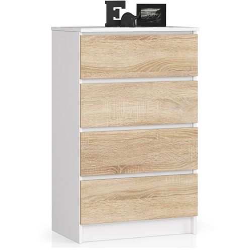Commode K60 Blanche 60 Cm 4 Tiroirs Façade Chêne Sonoma 60x40x99 Cm