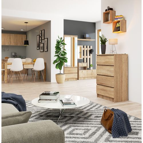 Commode K60 Chêne Sonoma 60 Cm 4 Tiroirs Façade Blanche 60x40x99 Cm