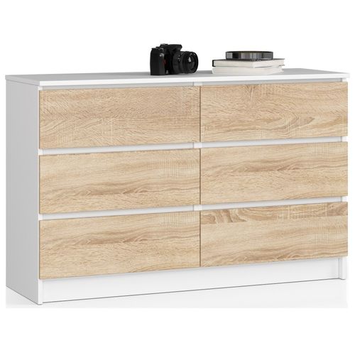 Commode Akord K120 Blanche 120 Cm 6 Tiroirs Façade Chêne Sonoma 120x40x77 Cm