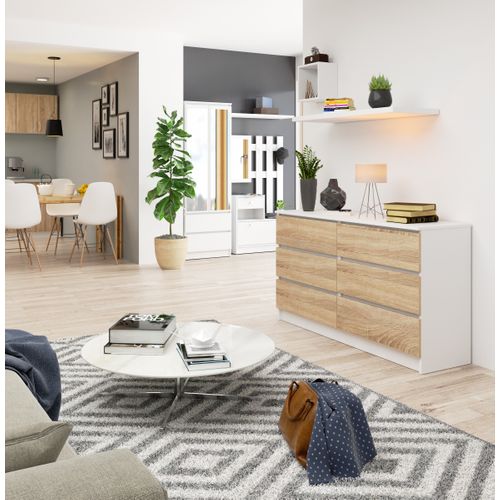 Commode K140 Blanche 138 Cm 6 Tiroirs Façade Chêne Sonoma 138x40x77 Cm