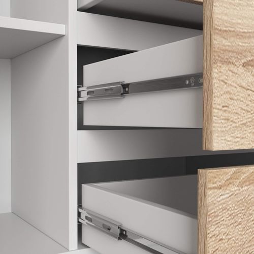 Grande Commode Pour Le Salon K160 Blanche 160 Cm 2 Portes 4 Tiroirs Façade Sonoma 4 Étagères