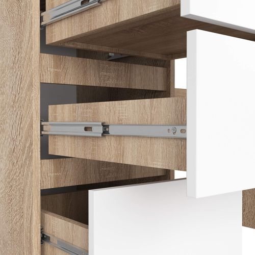 Bureau D'ordinateur A11 Chêne Sonoma 135 Cm 6 Tiroirs Façade Blanche 135x50x77 Cm