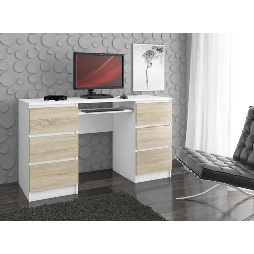 Bureau D'ordinateur A11 Blanc 135 Cm 6 Tiroirs Façade Chêne Sonoma 135x50x77 Cm