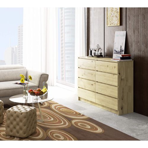 Commode K140 Chêne Artisan 138 Cm 8 Tiroirs Façade Chêne Artisan 138x40x99 Cm