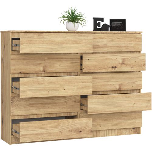 Grande Commode Pour Le Salon K160 Chêne Artisan 160 Cm 10 Tiroirs Façade Chêne Artisan