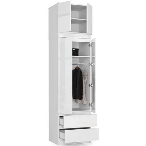 Surmeuble Pour Armoire S60 Blanc 60 Cm 2 Portes Façade Blanche Brillante 2 Étagères 60x51x55