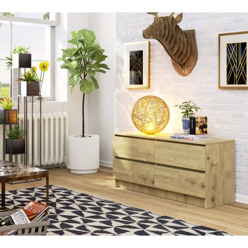 Commode K120 Chêne Artisan 120 Cm 4 Tiroirs Façade Chêne Artisan 120x40x55 Cm