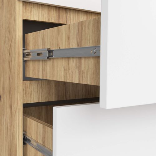 Commode K60 Chêne Artisan 60 Cm 6 Tiroirs Façade Blanche 60x40x130 Cm