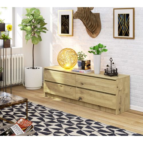 Grande Commode Pour Le Salon K160 Chêne Artisan 160 Cm 4 Tiroirs Façade Chêne Artisan 160x40x55