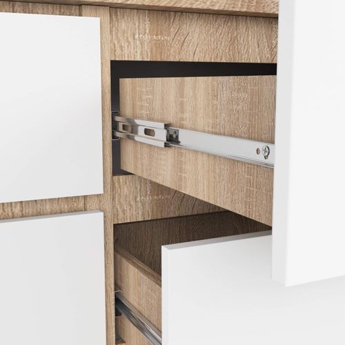 Commode K120 Chêne Sonoma 120 Cm 6 Tiroirs Façade Blanche 120x40x77 Cm