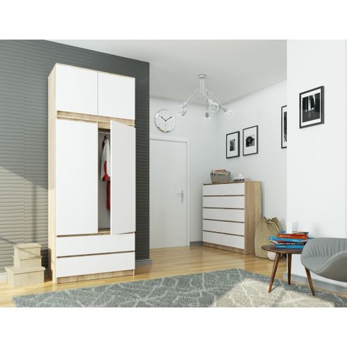 Armoire Avec Surmeuble Akord S90 Chêne Sonoma 90 Cm 2 Portes 2 Tiroirs Façade Blanche