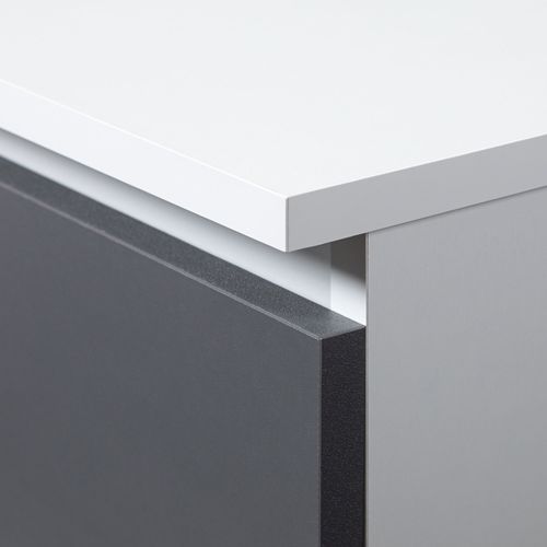Grand Bureau D'angle Akord Droit B20 Blanc 155 Cm 1 Porte 3 Tiroirs Façade Gris Graphite