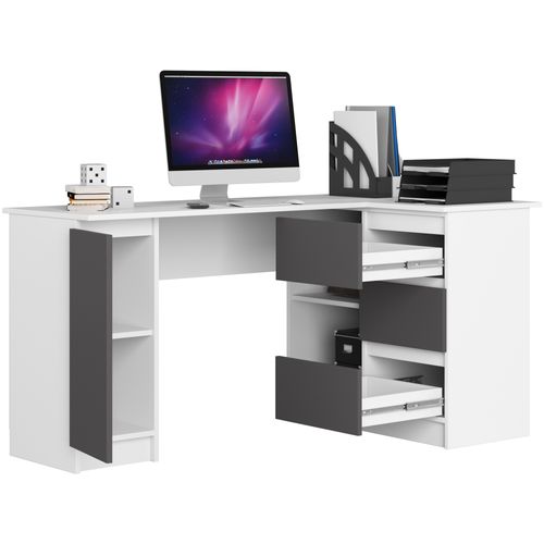 Grand Bureau D'angle Akord Droit B20 Blanc 155 Cm 1 Porte 3 Tiroirs Façade Gris Graphite