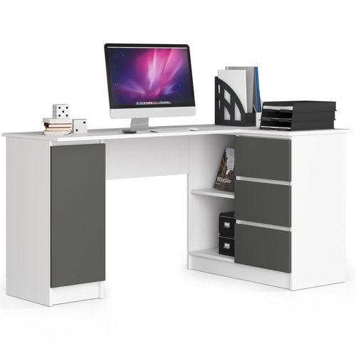 Grand Bureau D'angle Akord Droit B20 Blanc 155 Cm 1 Porte 3 Tiroirs Façade Gris Graphite