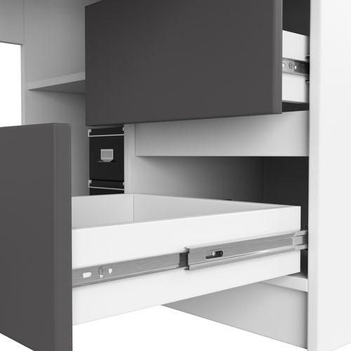Grand Bureau D'angle Akord Droit B20 Blanc 155 Cm 1 Porte 3 Tiroirs Façade Gris Graphite