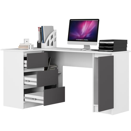 Bureau Akord D'angle Gauche B20 Blanc 155 Cm 1 Porte 3 Tiroirs Façade Gris Graphite