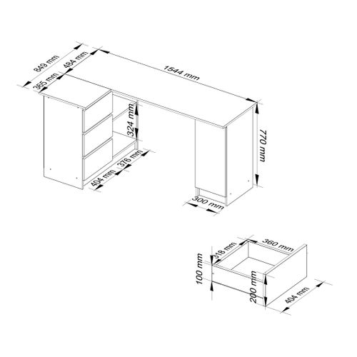 Bureau Akord D'angle Gauche B20 Blanc 155 Cm 1 Porte 3 Tiroirs Façade Gris Graphite