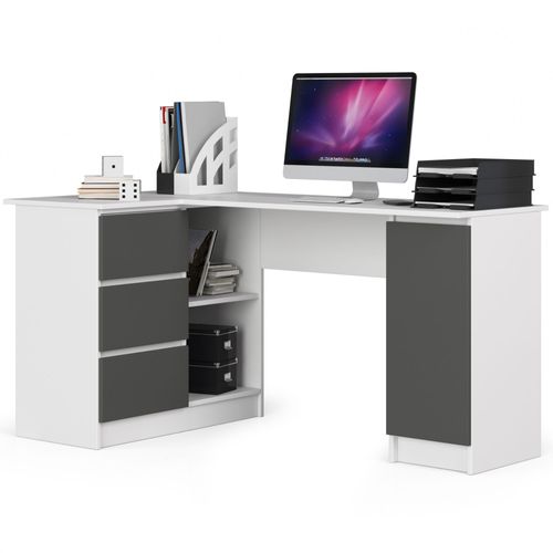 Bureau Akord D'angle Gauche B20 Blanc 155 Cm 1 Porte 3 Tiroirs Façade Gris Graphite