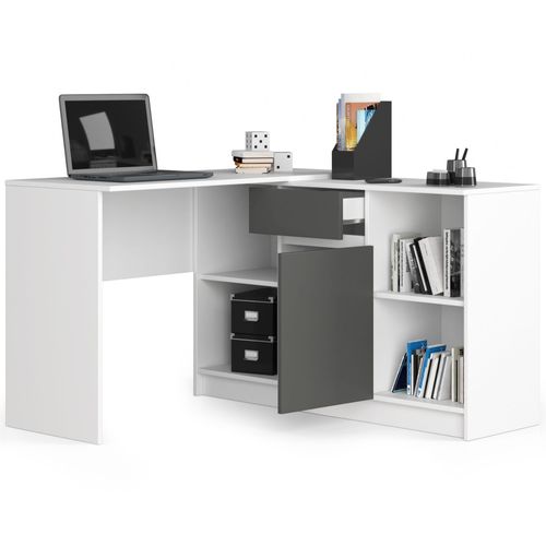Ensemble D' Angle, Bureau B17 Avec Commode Blanc 120 Cm 1 Porte 1 Tiroir Façade Gris Graphite