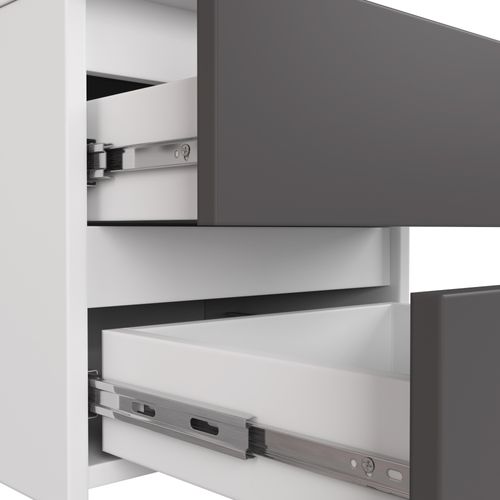 Bureau Akord D'angle Gauche B16 Blanc 124 Cm 3 Tiroirs Façade Gris Graphite 2 Étagères 124x85x77 Cm