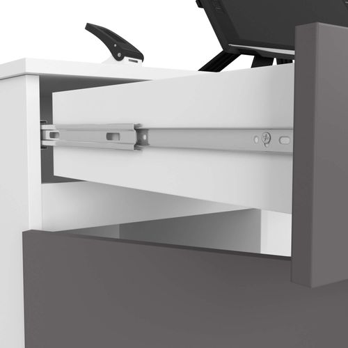 Bureau D'ordinateur Akord A5 Blanc 135 Cm 2 Portes 2 Tiroirs Façade Gris Graphite