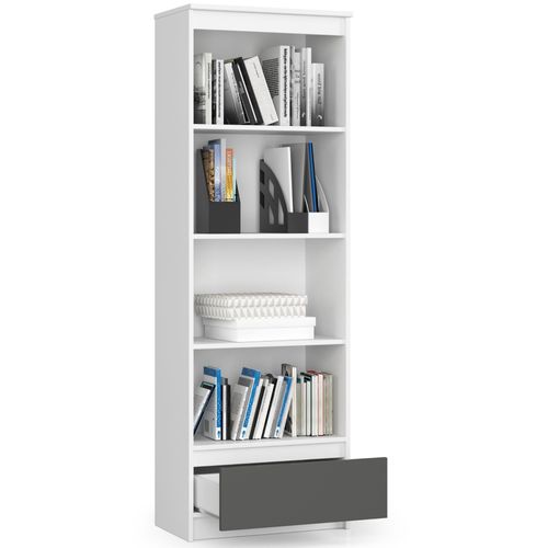 Bibliothèque De Bureau R60 Blanche 60 Cm 1 Tiroir Façade Gris Graphite 4 Étagères 60x35x180 Cm