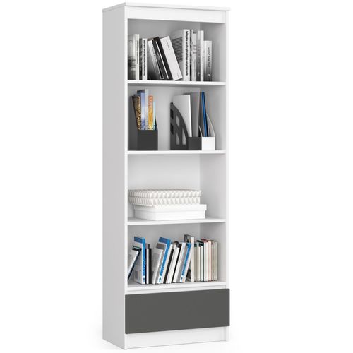 Bibliothèque De Bureau R60 Blanche 60 Cm 1 Tiroir Façade Gris Graphite 4 Étagères 60x35x180 Cm