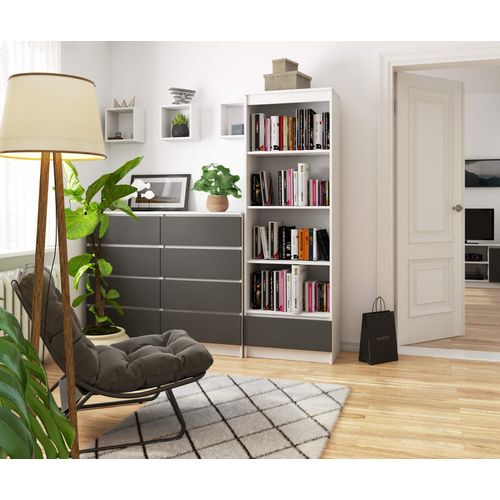 Bibliothèque De Bureau R60 Blanche 60 Cm 1 Tiroir Façade Gris Graphite 4 Étagères 60x35x180 Cm