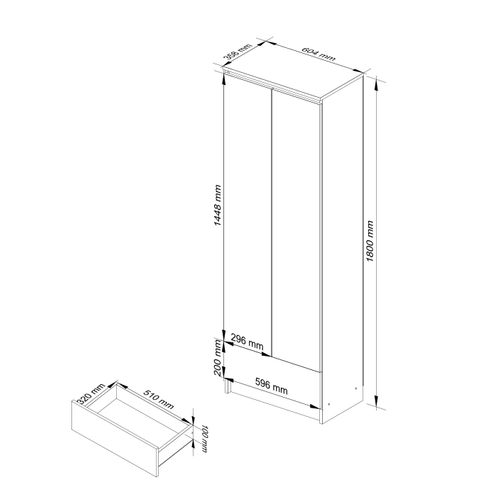 Bibliothèque De Bureau, Armoire R60 Blanche 60 Cm 2 Portes 1 Tiroir Façade Gris Graphite