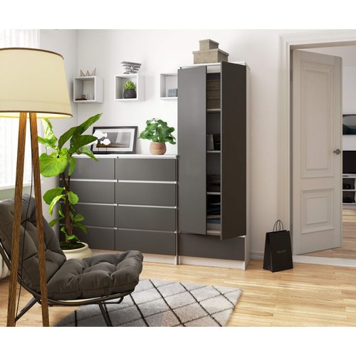 Bibliothèque De Bureau, Armoire R60 Blanche 60 Cm 2 Portes 1 Tiroir Façade Gris Graphite