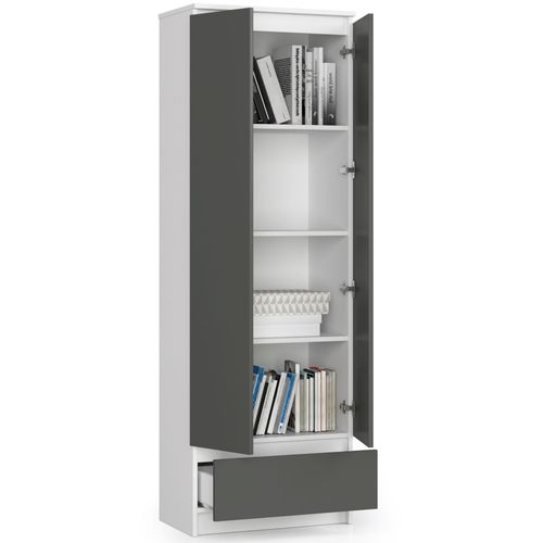 Bibliothèque De Bureau, Armoire R60 Blanche 60 Cm 2 Portes 1 Tiroir Façade Gris Graphite