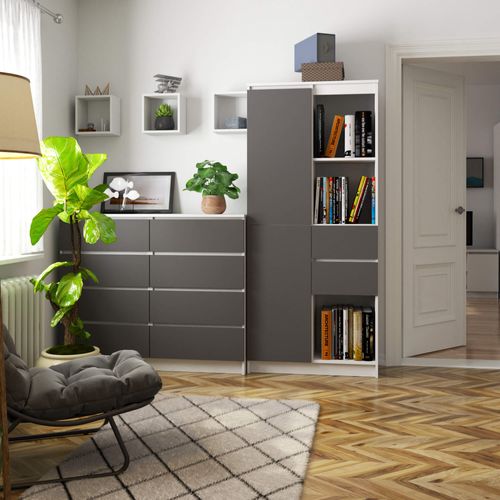 Bibliothèque De Bureau, Armoire R60 Blanche 60 Cm 2 Portes 1 Tiroir Façade Gris Graphite