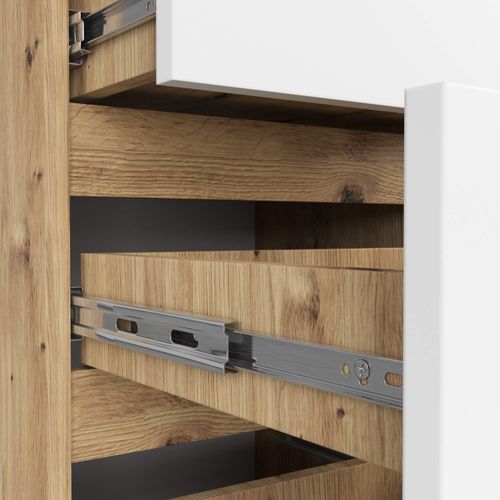 Commode Cl4 Chêne Artisan 40 Cm 4 Tiroirs Façade Blanche 40x35x74 Cm