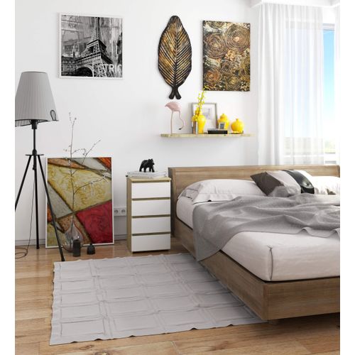 Commode Cl4 Chêne Artisan 40 Cm 4 Tiroirs Façade Blanche 40x35x74 Cm