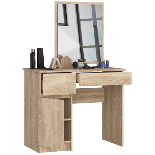 Table De Coiffeuse Gauche Avec Miroir Chêne Sonoma 90 Cm 1 Porte 2 Tiroirs Façade Chêne 2 Étagères