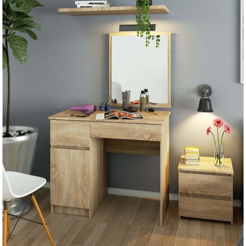 Table De Coiffeuse Gauche Avec Miroir Chêne Sonoma 90 Cm 1 Porte 2 Tiroirs Façade Chêne 2 Étagères