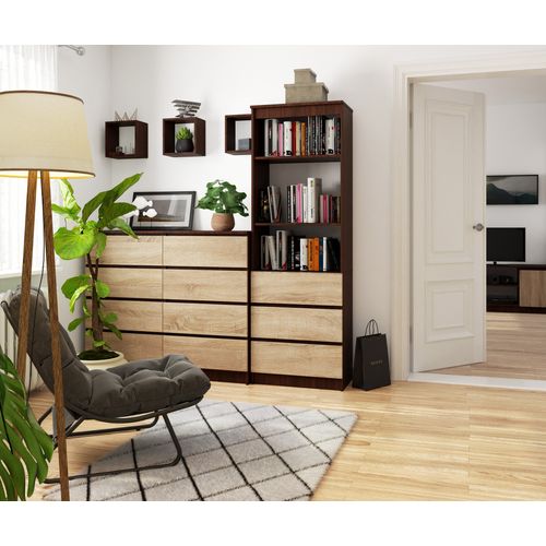 Bibliothèque De Bureau R60 Wengé 60 Cm 3 Tiroirs Façade Chêne Sonoma 3 Étagères 60x35x180 Cm